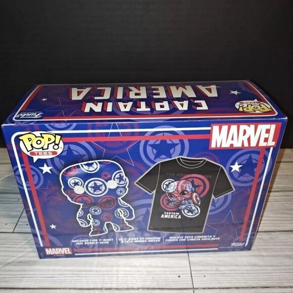 Funko POP Tee Marvel Exclusive Art Series T-Shirt XL Bobble Head Captain America - Picture 7 of 8